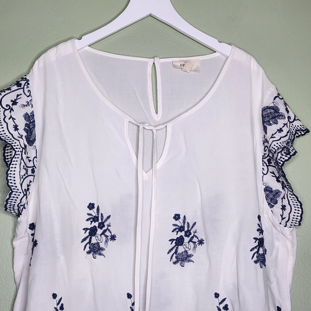 Perch by Blu-Pepper Tunic Blue White Floral Boho Whimsical Fairy Embroidered 3XL